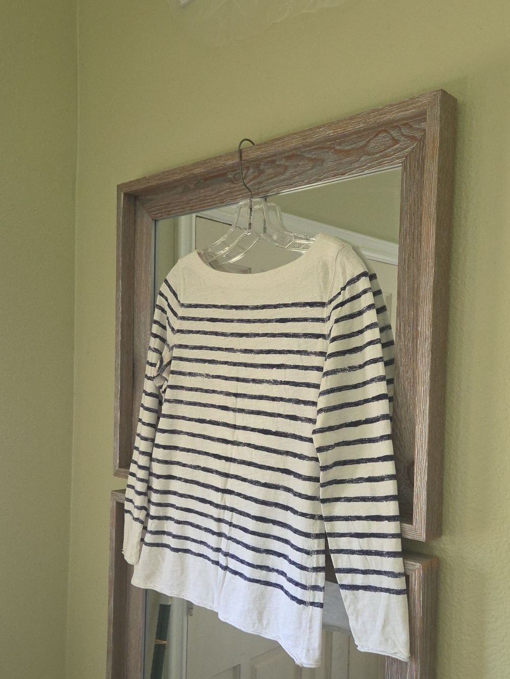 LOFT White and Navy Striped Long Sleeve Tee
